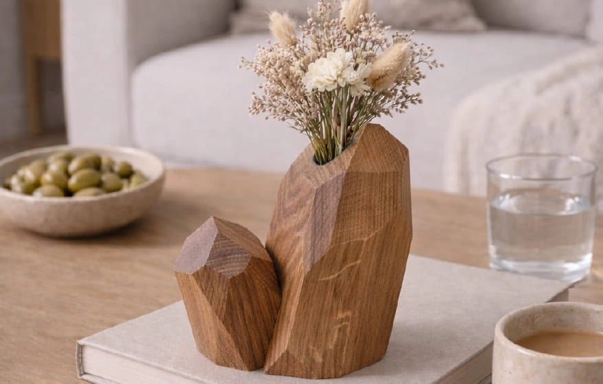 soliflore vase bois massif forme cristaux minéraux